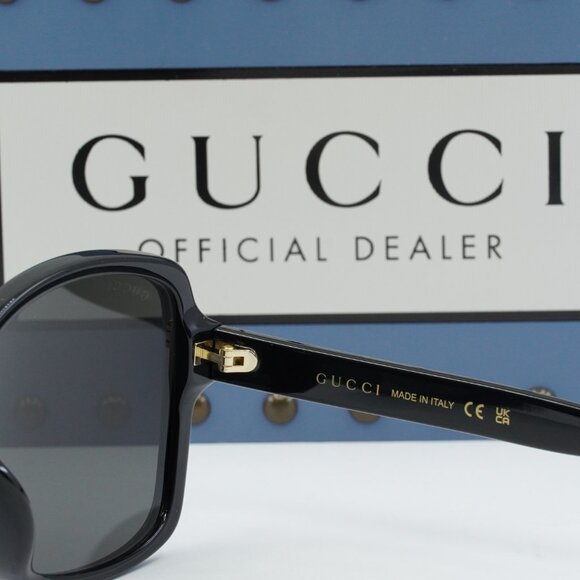 Gucci GG0765SA 002 Butterfly Sunglasses - Black/Grey